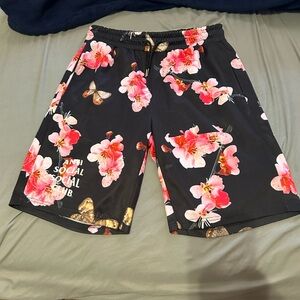 Anti Social Social Club Black Shorts with Pink Floral Design